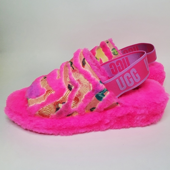 UGG Fluff Yeah Tiger Flower Womens Fluffy Slippers Pink UGGS 1127055 NEW - Picture 8 of 8